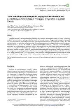 AFLP Analysis Reveals Infraspecific Phylogenetic Relationships and Population Genetic Structure of Two Species of Aconitum in Central Europe