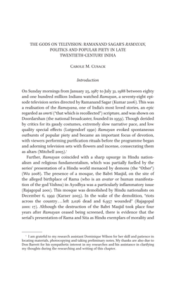 Ramanand Sagar's Ramayan, Politics and Popular Piety in Late Twentieth-Century India Carole M. Cusack