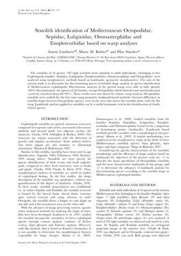 Statolith Identification of Mediterranean Octopodidae, Sepiidae, Loliginidae, Ommastrephidae and Enoploteuthidae Based on Warp A