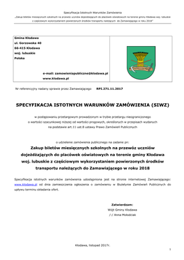 Specyfikacja Istotnych Warunków Zamówienia (Siwz)