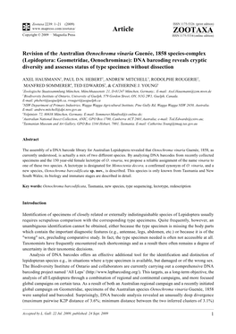 Zootaxa, Revision of the Australian