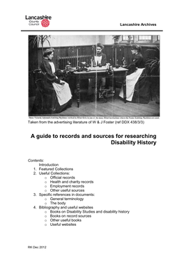 A Guide to Records and Sources for Researching Disability History