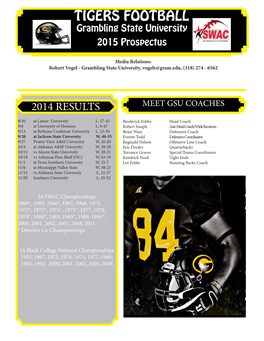 TIGERS FOOTBALL Grambling State University 2015 Prospectus