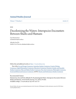 Decolonising the Waters: Interspecies Encounters Between Sharks and Humans Zan Hammerton Zan.Hammerton@Scu.Edu.Au