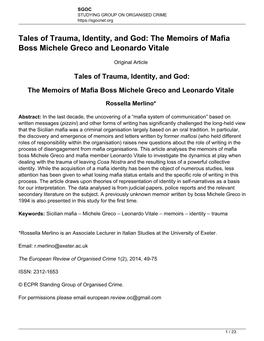 The Memoirs of Mafia Boss Michele Greco and Leonardo Vitale