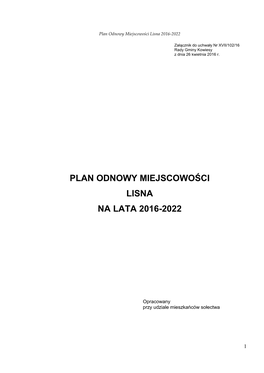 Plan Odnowy Miejscowości Lisna Na Lata 2016-2022