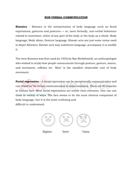 NON-VERBAL COMMUNICATION Kinesics