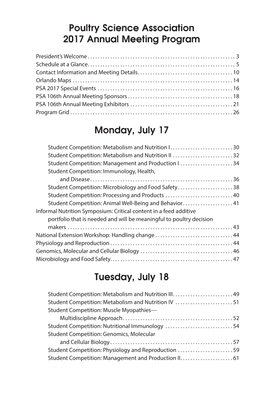 Poultry Science Association 2017 Annual Meeting Program Monday