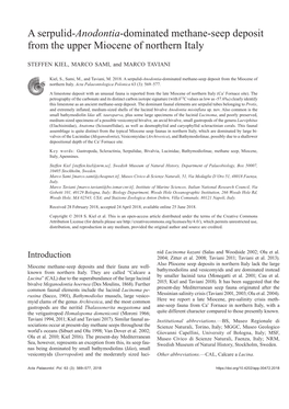 A Serpulid-Anodontia-Dominated Methane-Seep Deposit from the Upper Miocene of Northern Italy