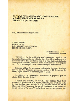 Awnso De Maldonado, Gobernador Y Capitan General De