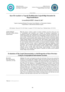 Kars İli Arazileri Ve Toprak Özelliklerinin Coğrafi Bilgi Sistemleri Ile Değerlendirilmesi
