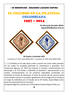 El Ciclismo En La Filatelia Colombiana 1957 – 2014