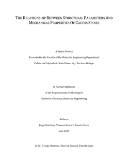 The Relationship Between Structural Parameters and Mechanical Properties of Cactus Spines