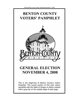 Benton County Voters' Pamphlet General Election November 4, 2008