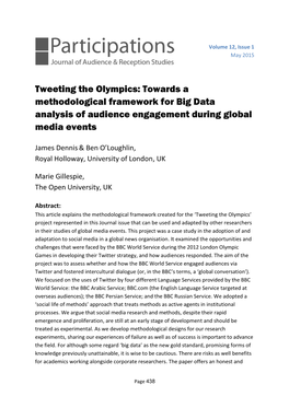 Tweeting the Olympics: Towards a Methodological Framework for Big Data Analysis of Audience Engagement During Global Media Events