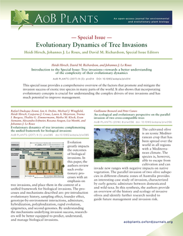 Aob PLANTS Special Issue on Evolutionary Dynamics of Tree