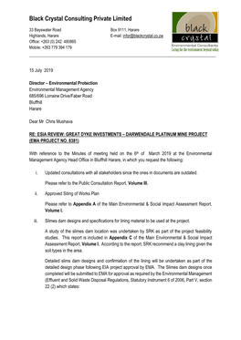 Esia Review: Great Dyke Investments – Darwendale Platinum Mine Project (Ema Project No