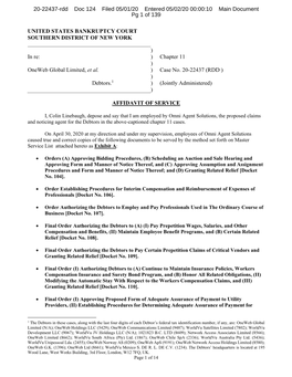 UNITED STATES BANKRUPTCY COURT SOUTHERN DISTRICT of NEW YORK ) in Re: ) Chapter 11 ) Oneweb Global Limited, Et Al. ) Case No. 2