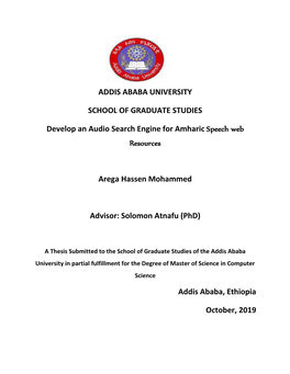 ADDIS ABABA UNIVERSITY SCHOOL of GRADUATE STUDIES Develop