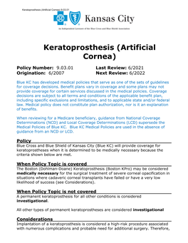 Keratoprosthesis (Artificial Cornea) 9.03.01