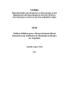 Políticas Públicas Para O Desenvolvimento Rural Sustentável Em Ambientes De Montanha No Brasil E Na Argentina