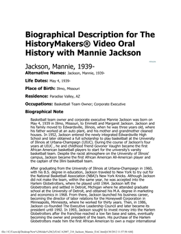 Biographical Description for the Historymakers® Video Oral History with Mannie Jackson