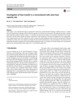 Investigation of Heat Transfer in a Microchannel with Same Heat Capacity Rate