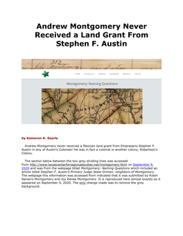 Andrew Montgomery Never Received a Land Grant from Stephen F. Austin