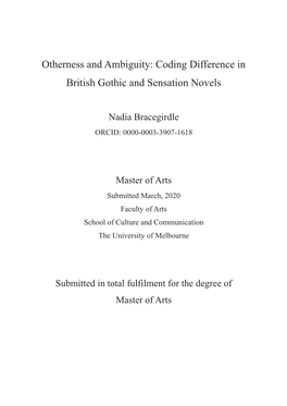 Otherness and Ambiguity: Coding Difference in British Gothic and Sensation Novels