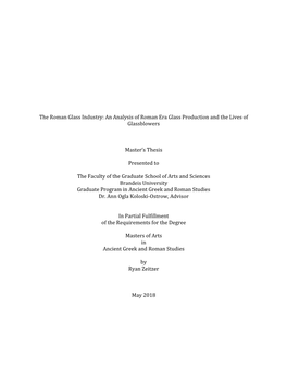 The Roman Glass Industry: an Analysis of Roman Era Glass Production and the Lives of Glassblowers