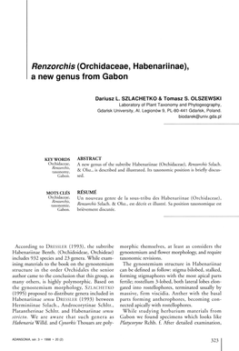 Renzorchis (Orchidaceae, Habenariinae), a New Genus from Gabon