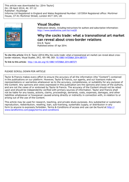 Why the Cocks Trade: What a Transnational Art Market Can Reveal About Cross-Border Relations Erin B