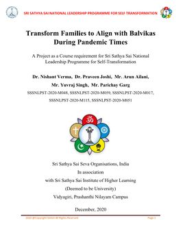 Transform Families to Align with Balvikas During Pandemic Times