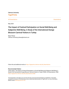 The Impact of Festival Participation on Social Well-Being and Subjective Well-Being: a Study of the International Orange Blossom Carnival Visitors in Turkey