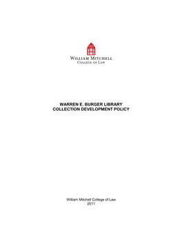 Warren E. Burger Library Collection Development Policy