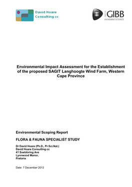 Environmental Impact Assessment for the Establishment of the Proposed SAGIT Langhoogte Wind Farm, Western Cape Province