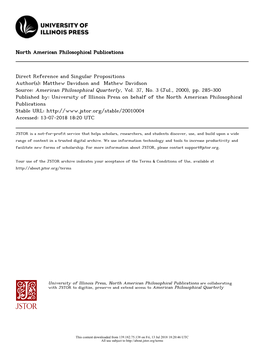 Direct Reference and Singular Propositions Author(S): Matthew Davidson and Mathew Davidson Source: American Philosophical Quarterly, Vol