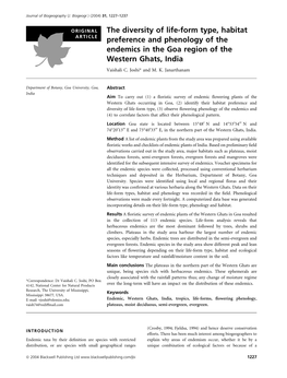 The Diversity of Life-Form Type, Habitat Preference and Phenology of The