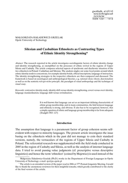 Silesian and Cashubian Ethnolects As Contrasting Types of Ethnic Identity Strengthening*