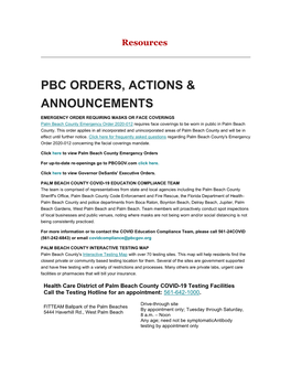 Pbc Orders, Actions & Announcements