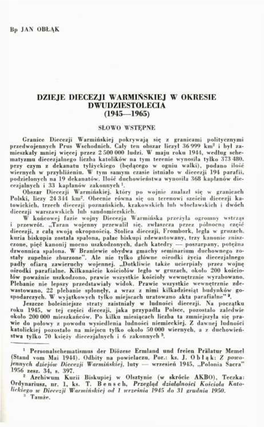 Dzieje Diecezji Warmińskiej W Okresie Dwudziestolecia (1945— 1965)