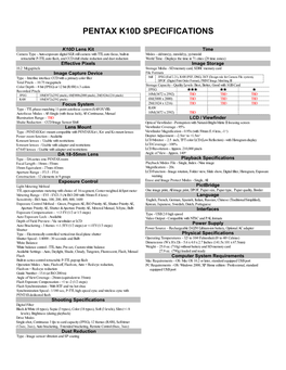 K10d Specifications