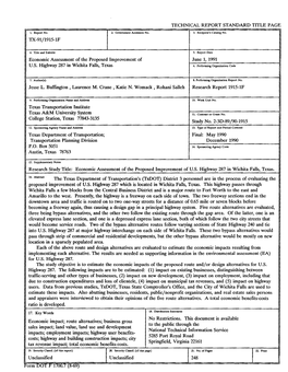 Economic Assessment of the Proposed Improvement of June 1, 1991 U.S