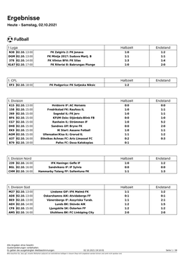 Ergebnisse Heute - Samstag, 02.10.2021