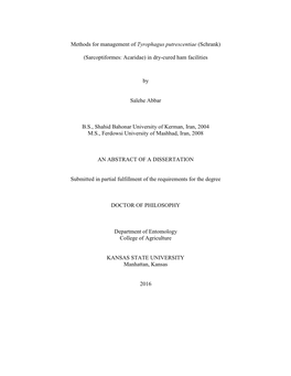 Methods for Management of Tyrophagus Putrescentiae (Schrank)