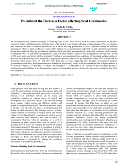 Potential of the Dark As a Factor Affecting Seed Germination