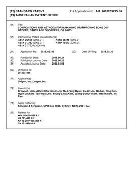 (12) STANDARD PATENT (11) Application No. AU 2018203795 B2 (19) AUSTRALIAN PATENT OFFICE