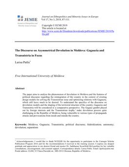 The Discourse on Asymmetrical Devolution in Moldova: Gagauzia and Transnistria in Focus