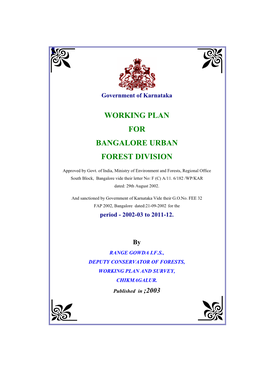 Working Plan for Bangalore Urban Forest Division