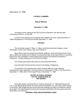 City of CHARLESTON, SOUTH CAROLINA City Council Minutes